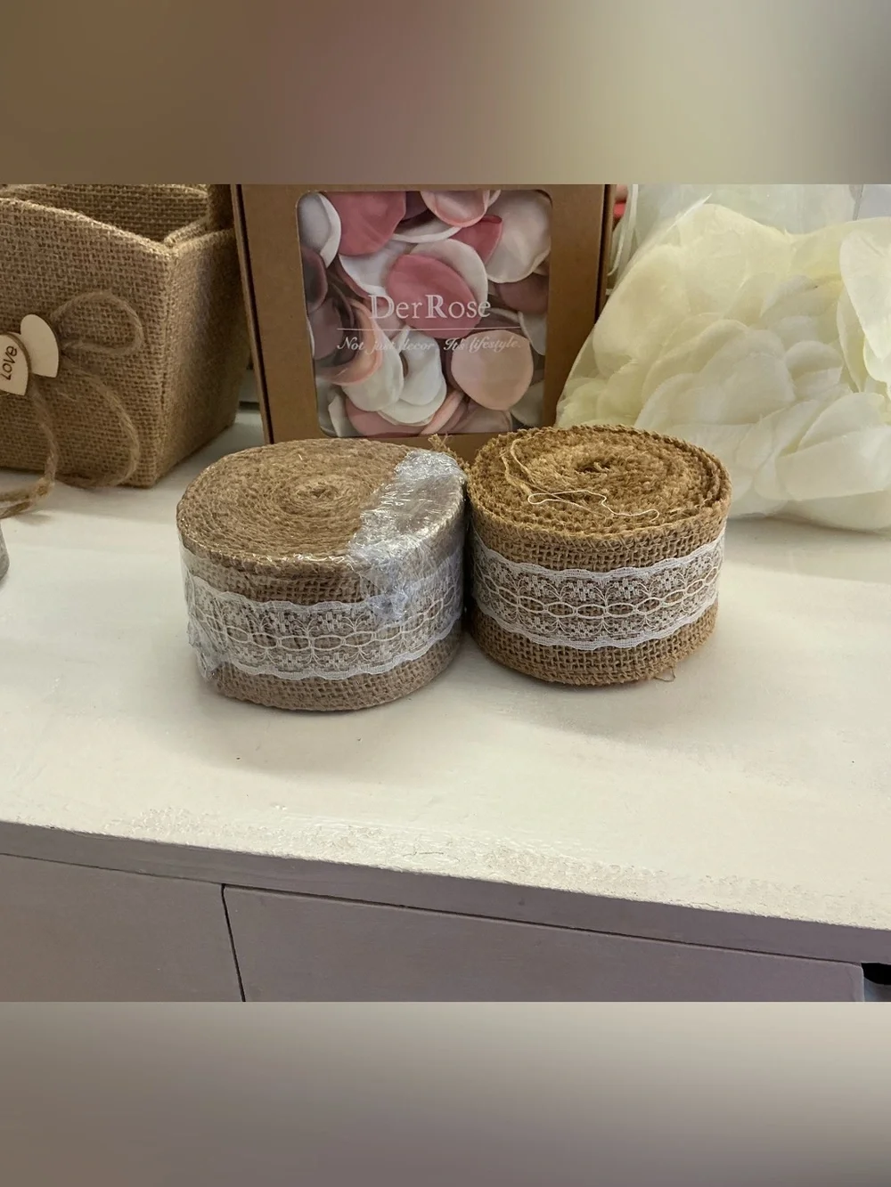 Burlap Lace Ribbon Roll - Natural (Set of 2)